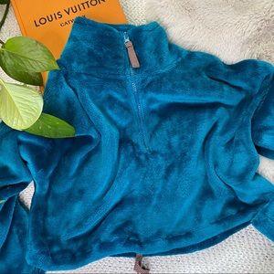 Urban Outfitters Teal Velvet Quarter Zip